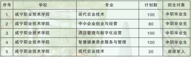 咸宁职业技术学院单招专业